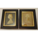Two framed and glazed late Victorian carved wax profiles of a lady and gentleman, 12 x 9cm