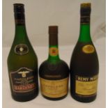 Three bottles of Cognac to include Courvoisier Napoleon 1960s bottling 80 proof, Remy Martin 70