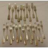 A quantity of Victorian hallmarked silver Fiddle pattern table and dessert forks, approx total