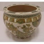 A Chinese fish bowl decorated to the sides with stylised flowers and leaves, 30cm (h)