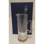 Mappin and Webb hallmarked silver and glass water jug and stirrer in original fitted packaging, 26cm