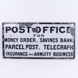 A Vintage black and white enamel Post Office advertising sign, 33cm x 66cm