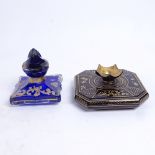 2 19th century gilded blue glass flat square scent bottles, largest length 9cm, both chipped (2)