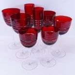A set of 7 Dibbern "Madison" ruby Champagne flutes, height 24.5cm, and 14 matching goblets of
