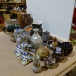 Various ceramics and Studio pottery, including Purbeck stoneware dish, pair of Italian faience