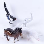 A Beswick Shetland Pony, Royal Dux peacock, USSR bird, and a pig (4)