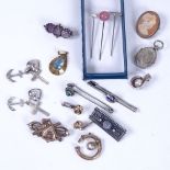 A collection of costume jewellery, to include a relief carved cameo, an amethyst brooch, Victorian