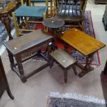 An oak joint stool, W51cm, a small rectangular oak side table, and an elm stool (3)