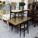 A mid-century formica-top drop leaf kitchen table and 4 matching chairs