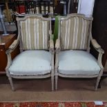 A pair of Antique French painted open armchairs