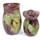 2 Rye Pottery Hop Ware vases, relief hop and barley decoration, largest height 9cm (2)