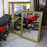 2 modern gilt-framed bevel-edge wall mirrors, 128cm x 100cm, and 100cm x 70cm