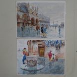 Parini, pair of watercolours, figures in St Mark's Square, and figures by a well, 9cm x 12cm