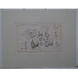 Old Master style, ink on paper, group of figurative sketches, unsigned, 6.5" x 10", mounted