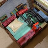 A suitcase full of Hornby O gauge Vintage tinplate railway items, including signal box, Pullman
