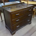 A 1920s oak 3-drawer chest on bracket feet, W89cm, H74cm, D45cm