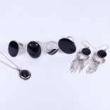 Gifa and other sterling silver and black enamel costume jewellery, to include 4 rings, pendants