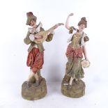 A large pair of Continental porcelain figures, largest height 40cm