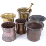 6 cast-brass, bronze and copper mortars, and a pestle (7)