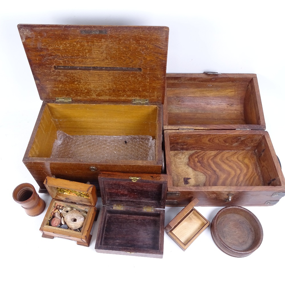 A small metal-bound dome-top trunk, Indian inlaid hardwood box, ballot box etc - Image 2 of 2