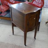 An Edwardian satinwood-strung mahogany serpentine-front bedside cupboard, W37cm, H77cm, D55cm