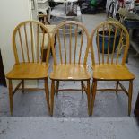 3 Ercol elm-seated kitchen stick-back chairs