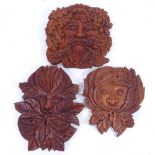 David Clegg, 3 hardwood carvings, The Green Man, largest height 21cm (3)