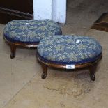 A pair of Victorian walnut upholstered footstools of small size
