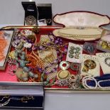 A tray of costume jewellery, to include a pair of Ortak Celtic design earrings, a lotus pearl