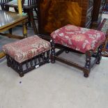 2 1920s oak and upholstered footstools