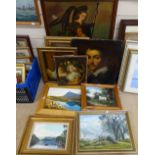 A collection of oils and prints, to include landscapes, portraits etc