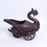 A late 19th/early 20th century bronzed spelter phoenix chariot design spoon warmer, length 19cm