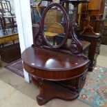 A Victorian mahogany demilune dressing table, W100cm, H144cm, D51cm