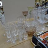 Various glassware, including sets of drinking glasses, vases, decanter, bowls etc