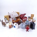 A quantity of various scale doll's house furniture, including wardrobe, bookcase, and chests of