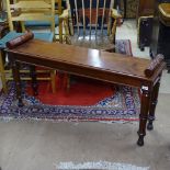 A Victorian mahogany window seat, on turned legs, L120cm, H61cm