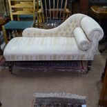 A small button-back cream upholstered chaise, L130cm