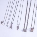 6 various silver pendant necklaces