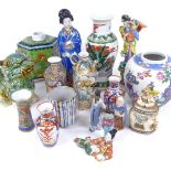 Various Oriental ceramics, including Chinese famille verte baluster vase, Chinese green glaze dragon