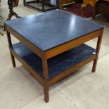 A pair of mid-century square teak low coffee tables, by Guy Rogers, W76cm, H30cm