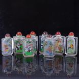A set of 8 Oriental reverse painted glass snuff bottles, height 8cm