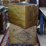 A pair of Vintage pine Tate cube sugar crates