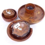 A group of treen bowls and dishes, including rootwood, largest 20cm