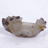 A Chinese carved and polished banded agate dragon dish, length 9.5cm