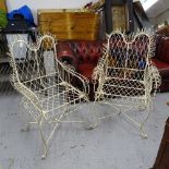 A pair of 1950s wirework garden chairs
