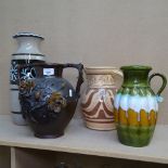 2 West German vases, tallest 40cm, a painted terracotta jug, and a vase with applied floral