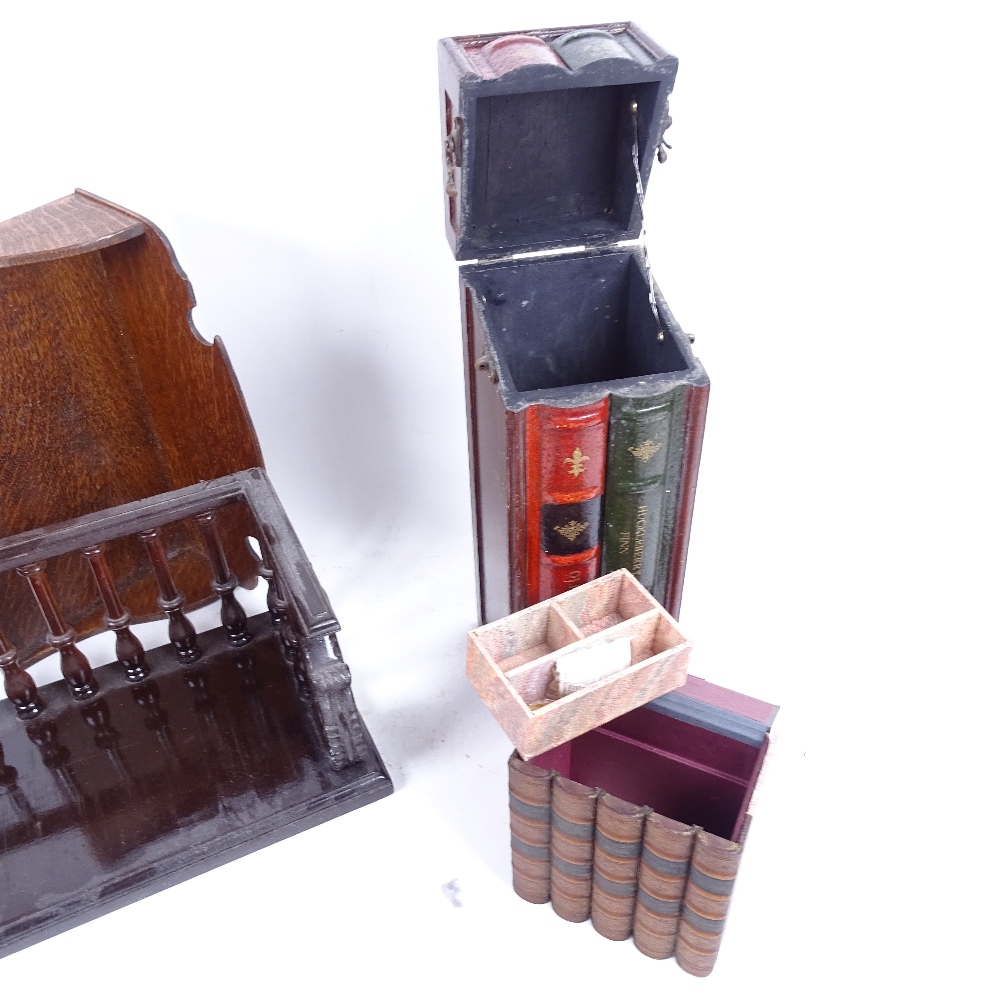 A modern novelty book design box, another similar jewel box, oak shelf and a book rack (4) - Image 2 of 2