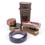 A group of polished hardstone items, including banded agate napkin ring, agate trinket boxes,