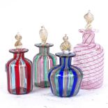 4 early 20th century Venetian handblown glass, scent bottles and stoppers, largest height 11cm (4)