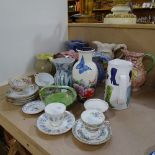 Various ceramics, including Studio pottery floral vase, Old Tupton Ware tube-lined vase, teacups etc